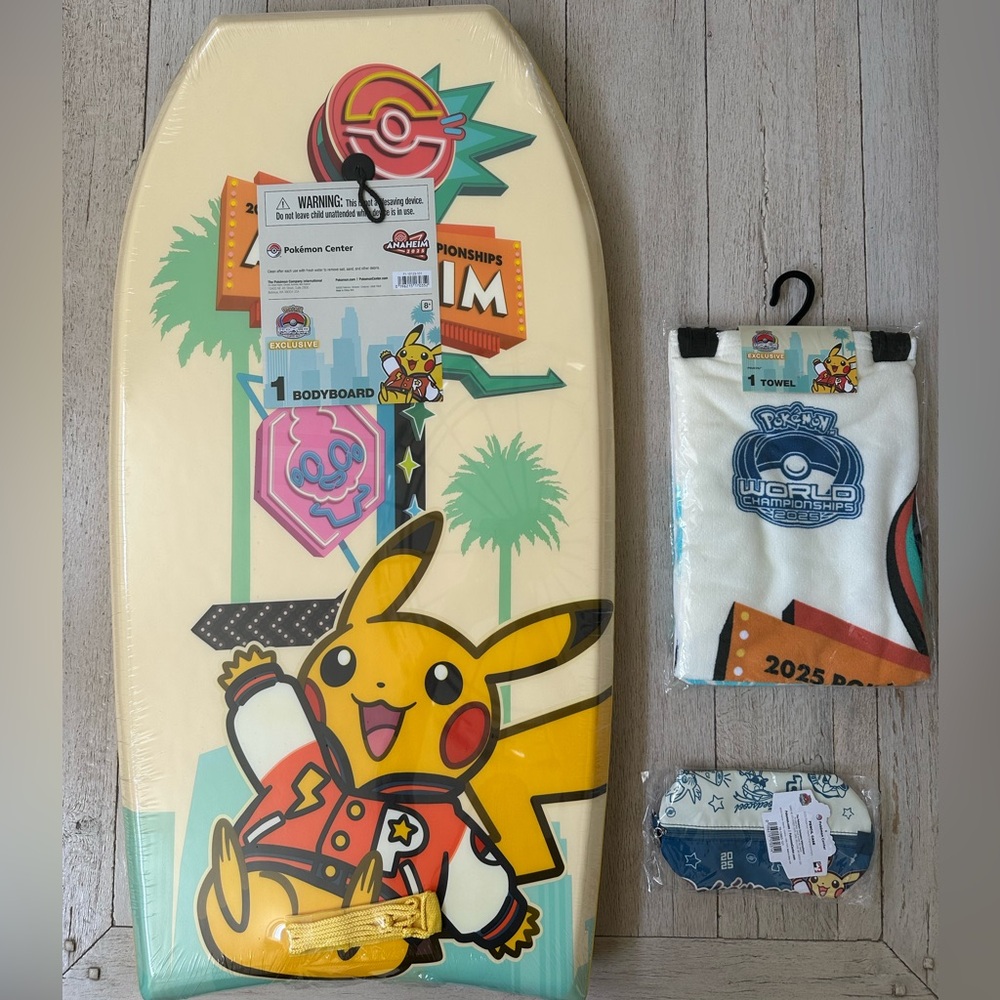 Pokemon Pikachu Cream and Yellow Bodyboard Set + towels and Pencil Case